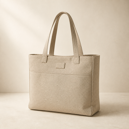 Oat canvas Averlomia Everyday Carry Tote on a warm ivory studio background